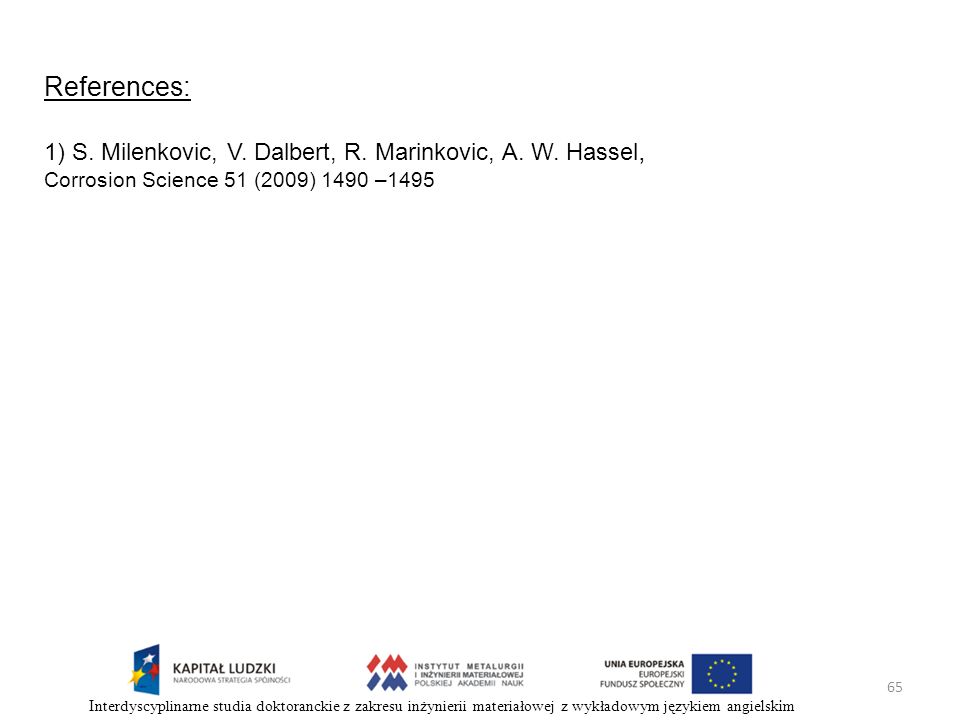 References: 1) S. Milenkovic, V. Dalbert, R. Marinkovic, A. W. Hassel, Corrosion Science 51 (2009) 1490 –1495.