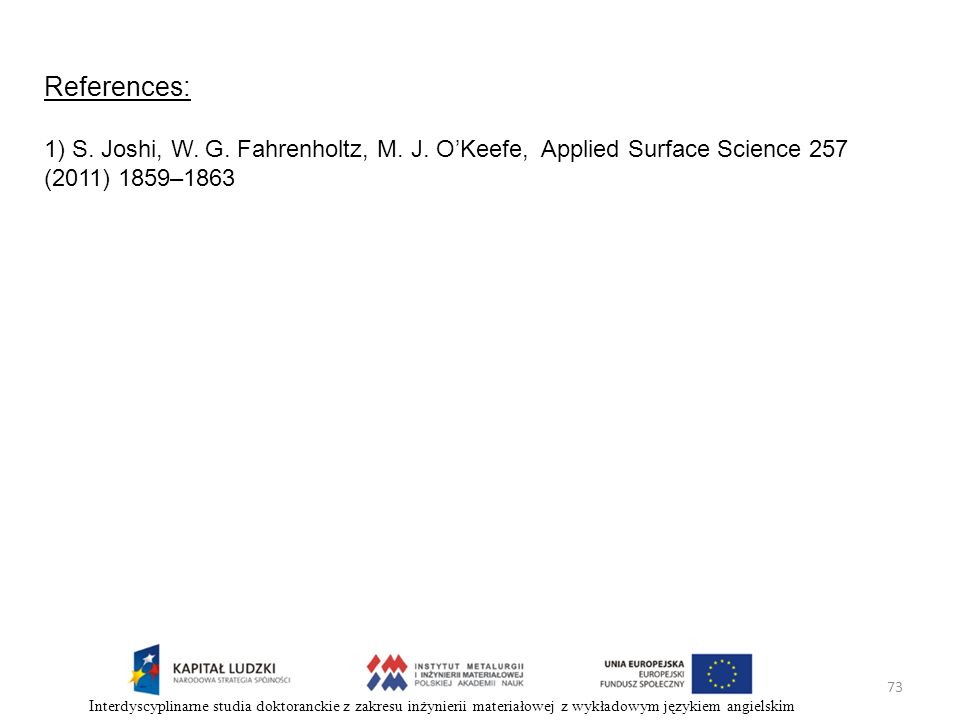 References: 1) S. Joshi, W. G. Fahrenholtz, M. J. O’Keefe, Applied Surface Science 257 (2011) 1859–1863.