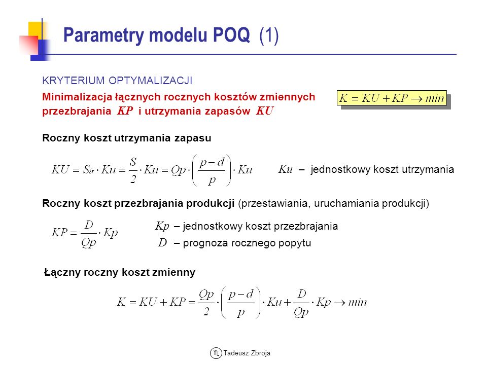 Parametry modelu POQ (1)