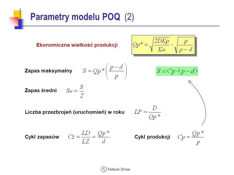 Parametry modelu POQ (2)