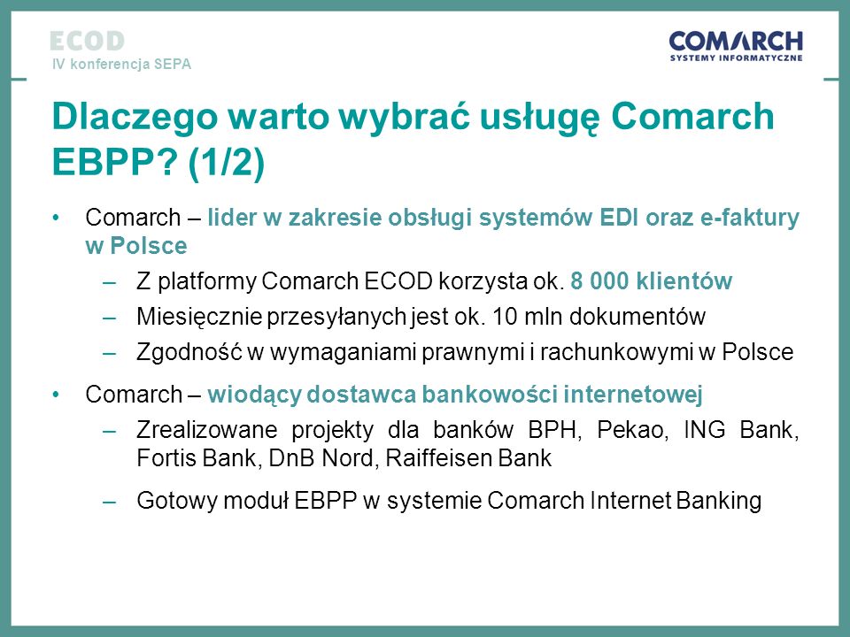 Dlaczego warto wybrać usługę Comarch EBPP (1/2)