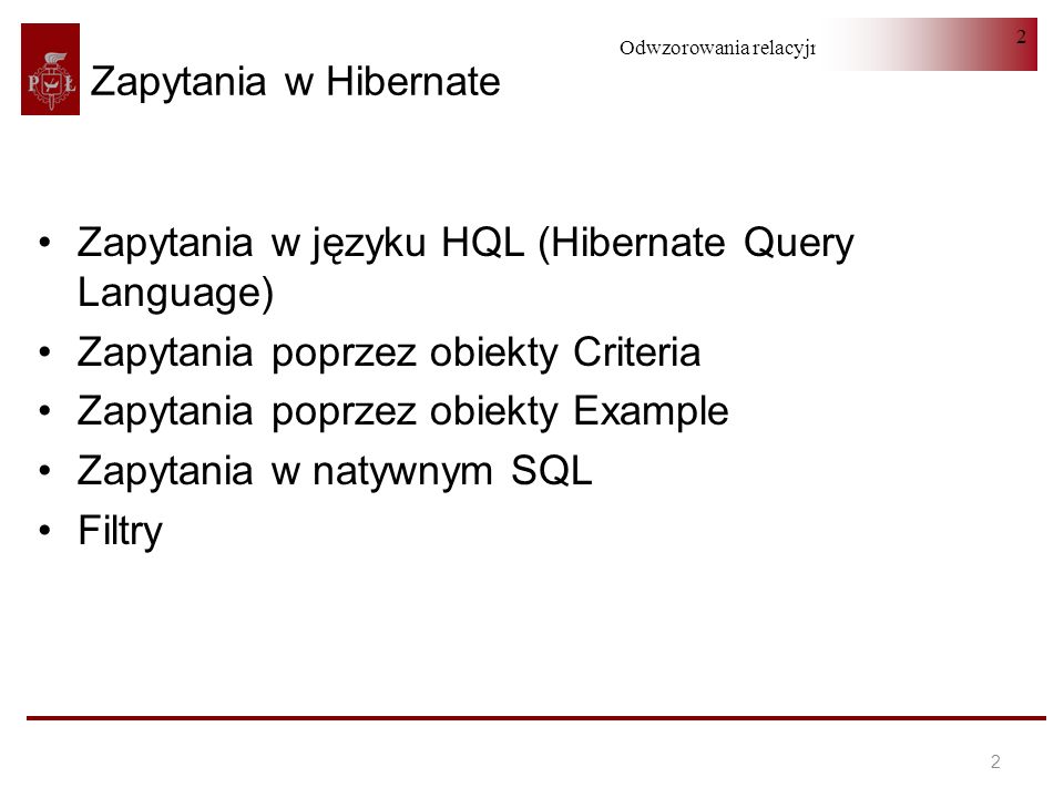 Zapytania w języku HQL (Hibernate Query Language)