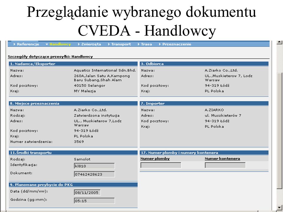 Przeglądanie wybranego dokumentu CVEDA - Handlowcy