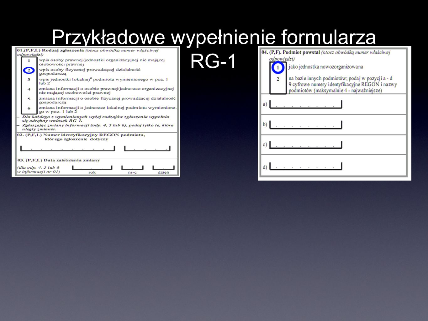 Przykładowe wypełnienie formularza RG-1