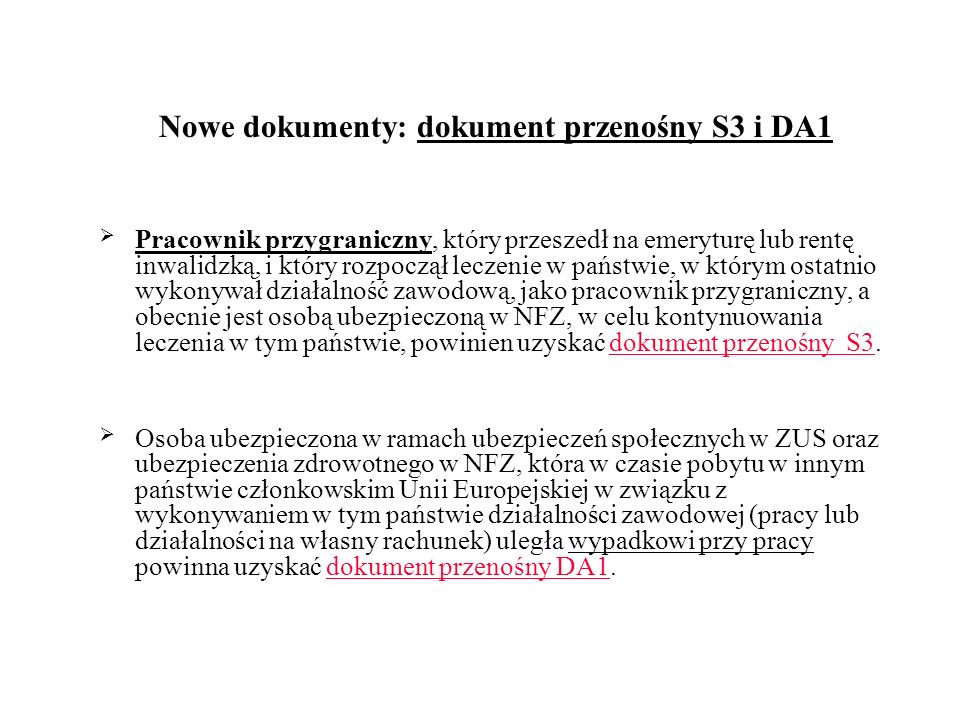 Nowe dokumenty: dokument przenośny S3 i DA1