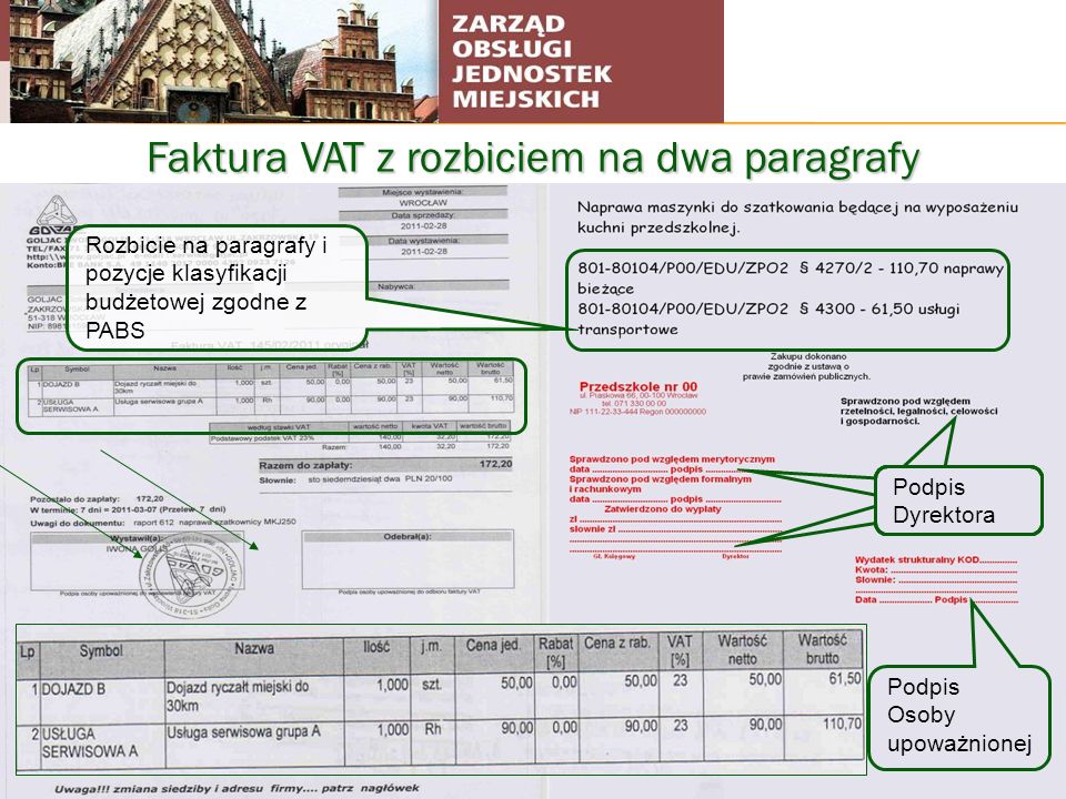 Faktura VAT z rozbiciem na dwa paragrafy