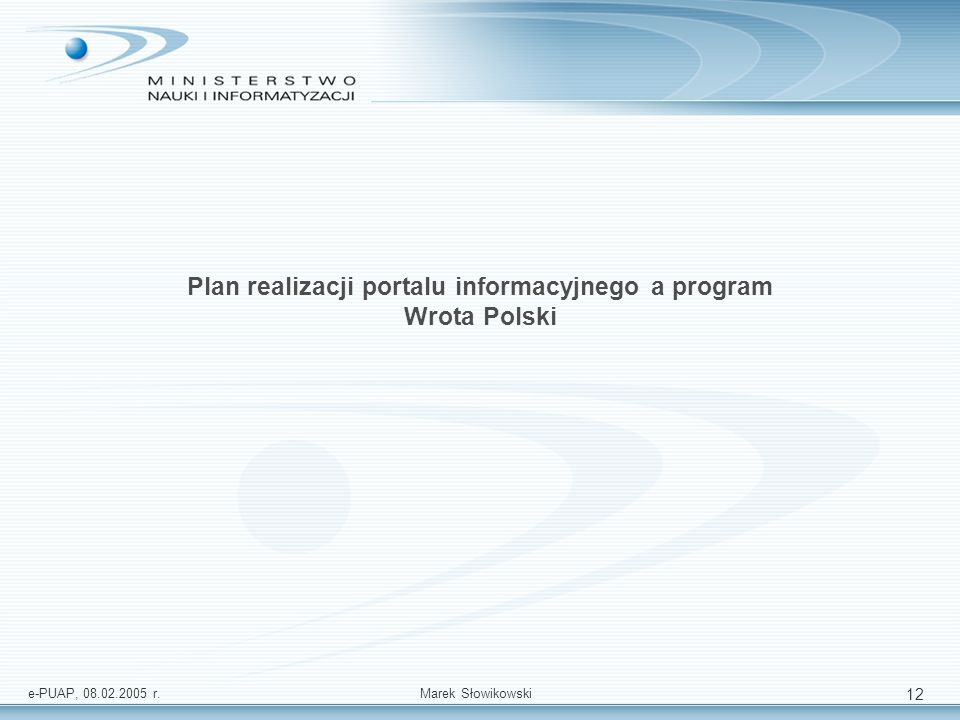 Plan realizacji portalu informacyjnego a program Wrota Polski