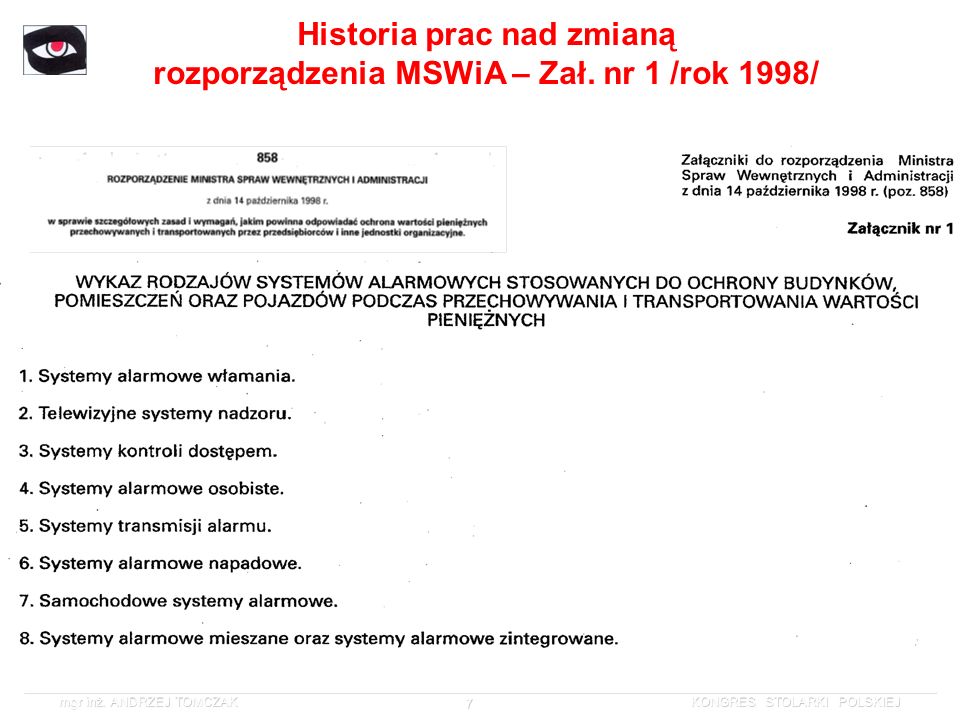 Historia prac nad zmianą rozporządzenia MSWiA – Zał. nr 1 /rok 1998/