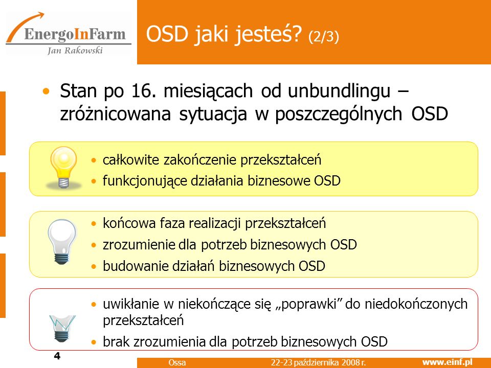 OSD jaki jesteś (2/3) Stan po 16. miesiącach od unbundlingu – zróżnicowana sytuacja w poszczególnych OSD.
