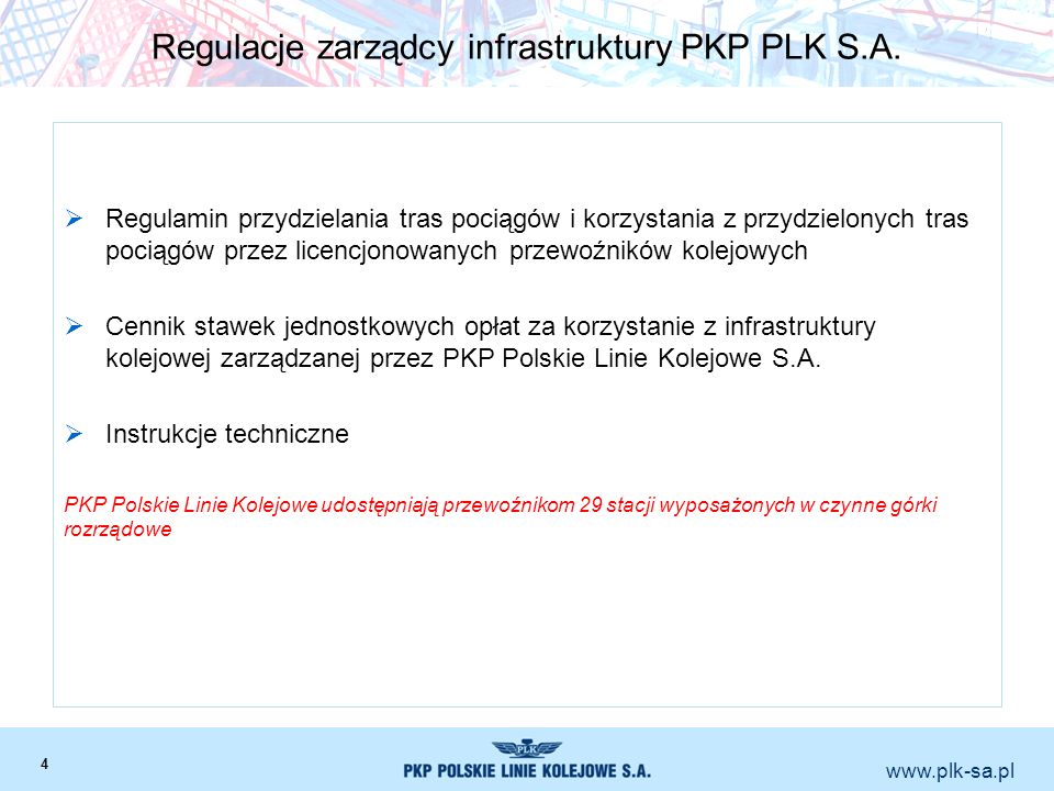 Regulacje zarządcy infrastruktury PKP PLK S.A.