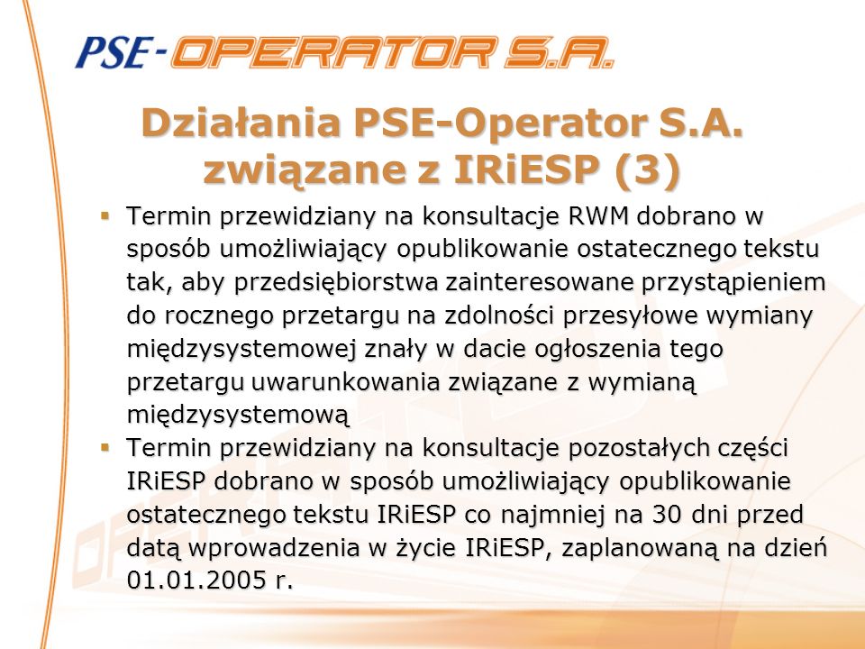 Działania PSE-Operator S.A. związane z IRiESP (3)
