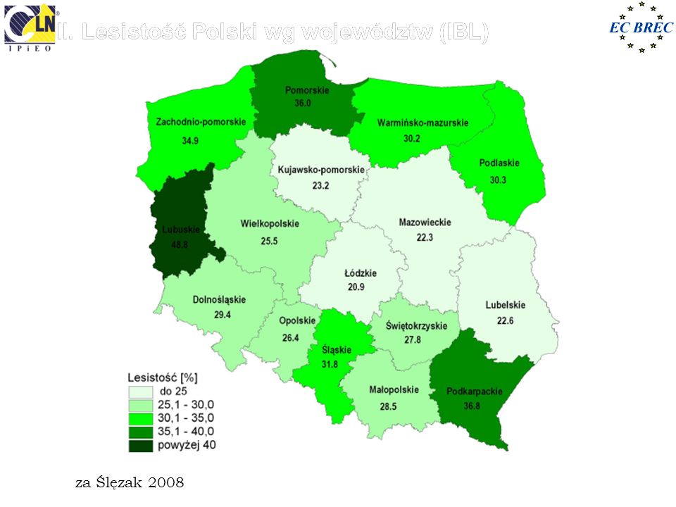II. Lesistość Polski wg województw (IBL)