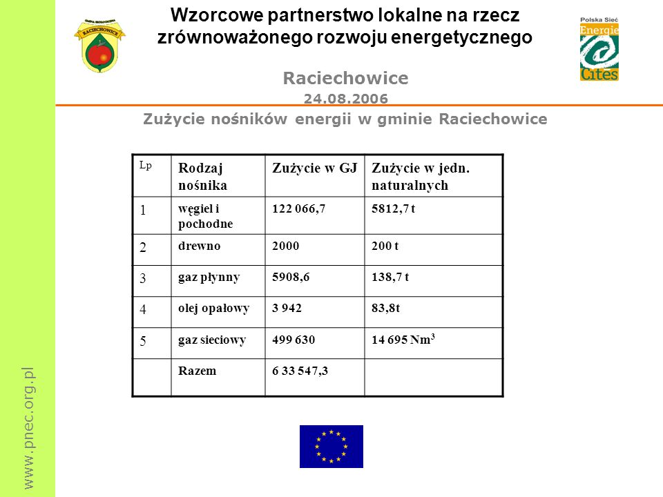 Zużycie nośników energii w gminie Raciechowice