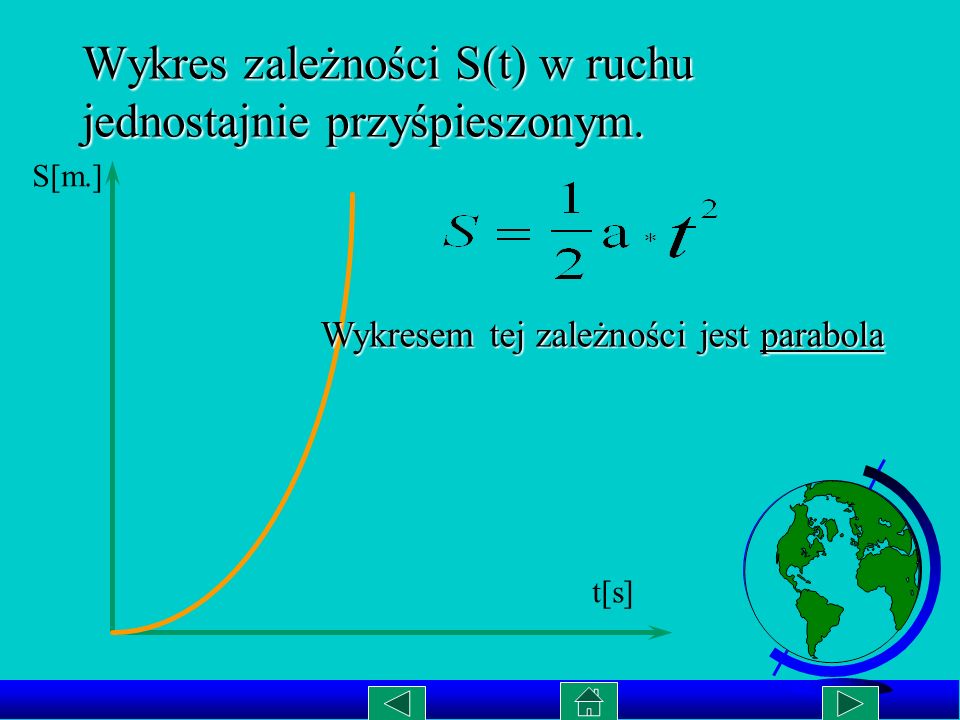 Wykres zależności S(t) w ruchu jednostajnie przyśpieszonym.