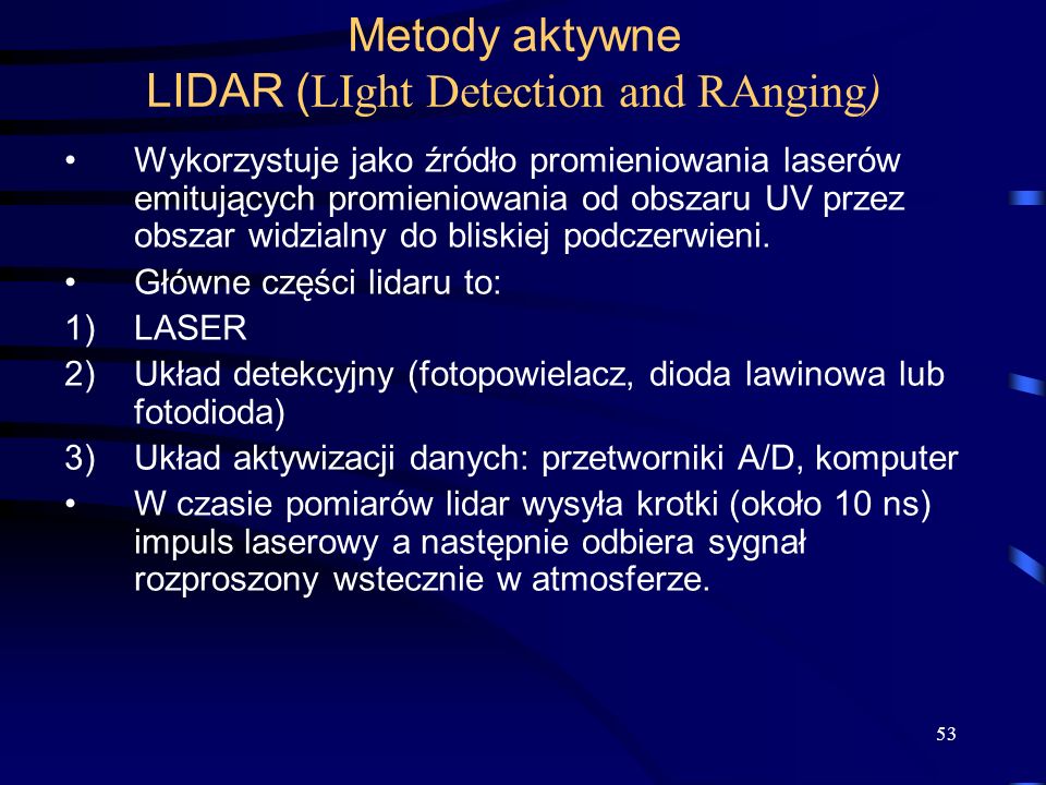 Metody aktywne LIDAR (LIght Detection and RAnging)