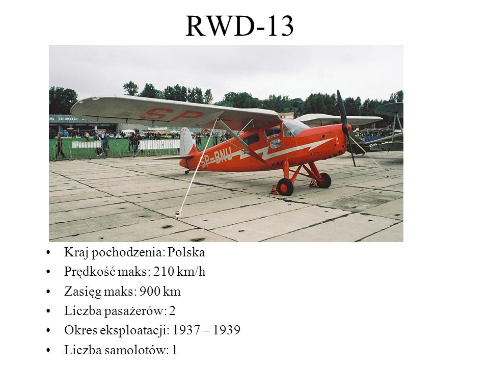 RWD-13 Kraj pochodzenia: Polska Prędkość maks: 210 km/h