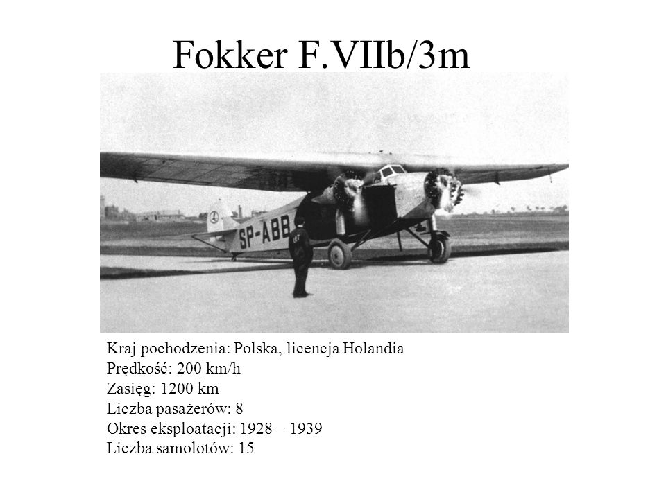 Fokker F.VIIb/3m Kraj pochodzenia: Polska, licencja Holandia