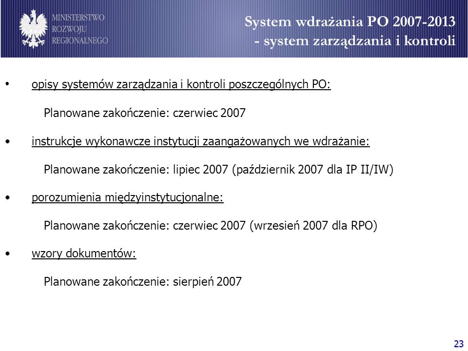 System wdrażania PO system zarządzania i kontroli