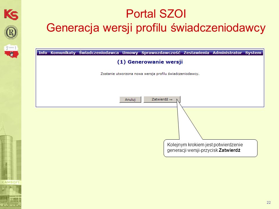 Portal SZOI Generacja wersji profilu świadczeniodawcy