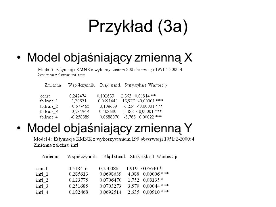 Przykład (3a) Model objaśniający zmienną X