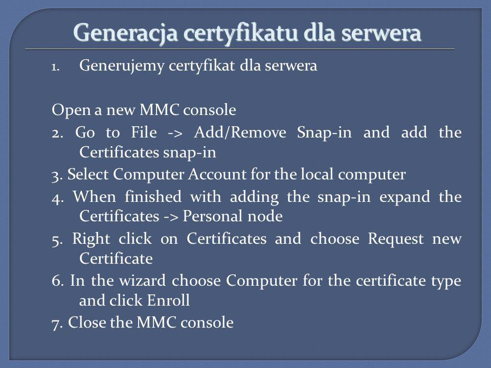 Generacja certyfikatu dla serwera