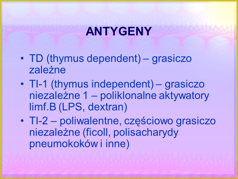 ANTYGENY TD (thymus dependent) – grasiczo zależne