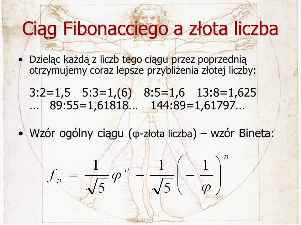 Ciąg Fibonacciego a złota liczba