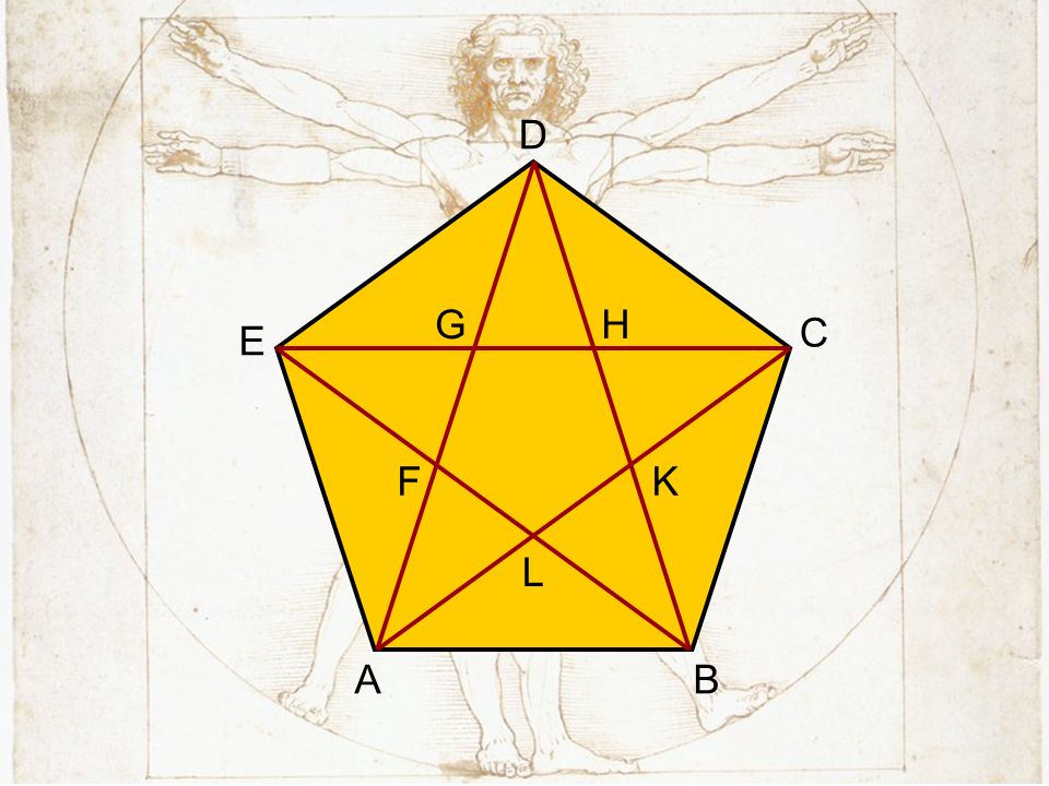 A B. C. D. E. F. G. H. L. K. Które trójkąty są podobne w narysowanym pięciokącie foremnym (przystające)