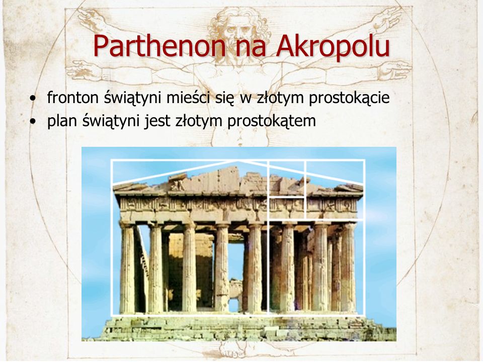 Parthenon na Akropolu fronton świątyni mieści się w złotym prostokącie