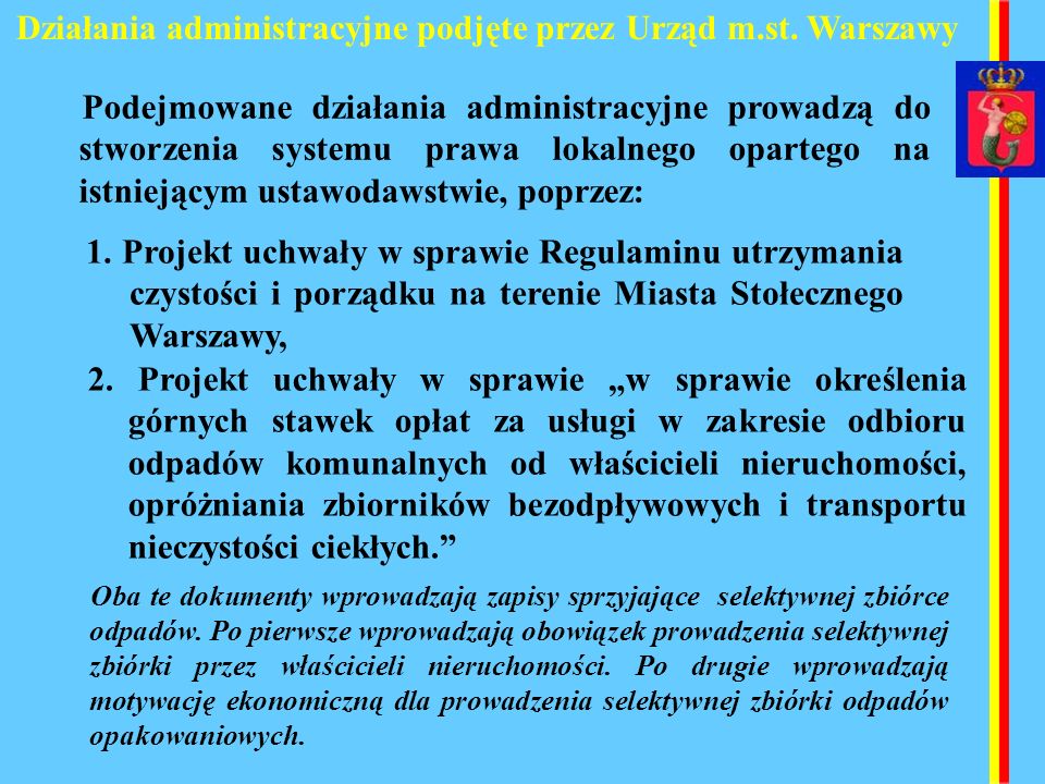 Działania administracyjne podjęte przez Urząd m.st. Warszawy