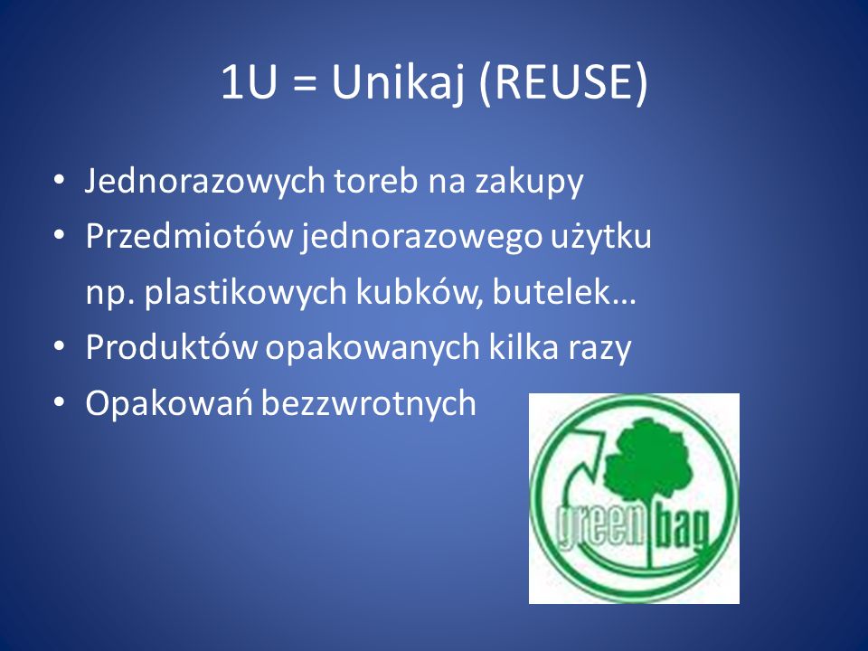 1U = Unikaj (REUSE) Jednorazowych toreb na zakupy