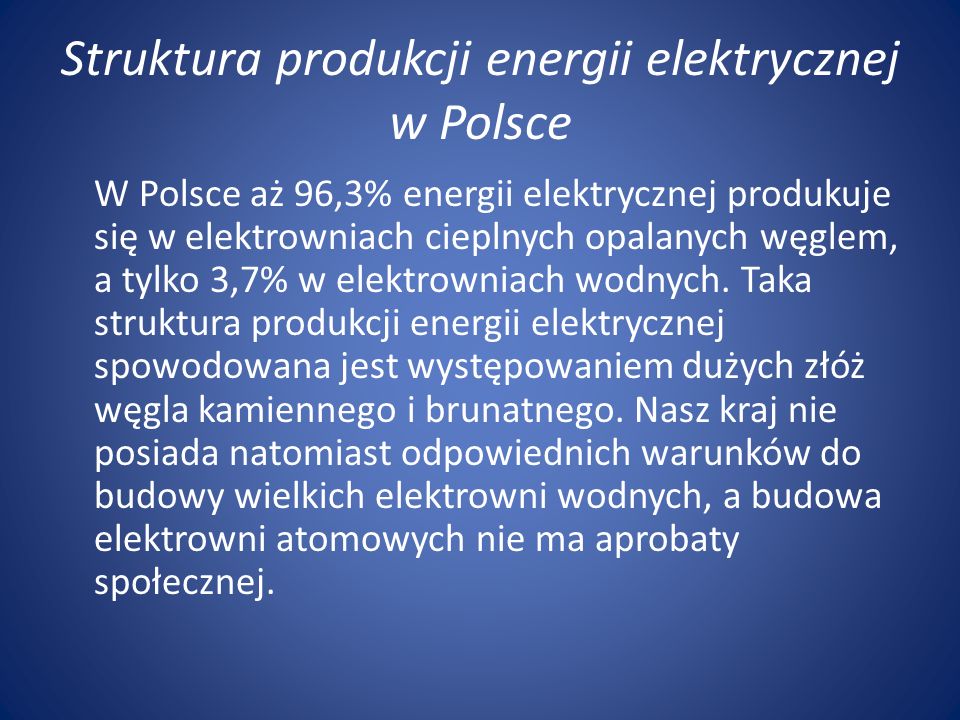 Struktura produkcji energii elektrycznej w Polsce