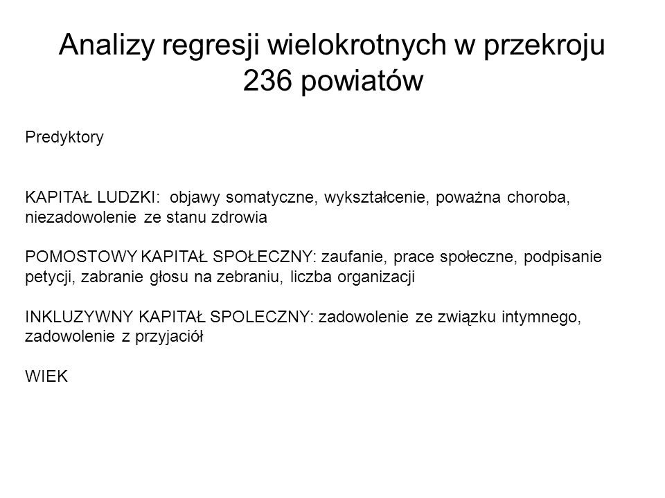 Analizy regresji wielokrotnych w przekroju 236 powiatów