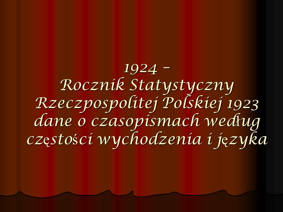 1924 – Rocznik Statystyczny Rzeczpospolitej Polskiej 1923 dane o czasopismach według częstości wychodzenia i języka