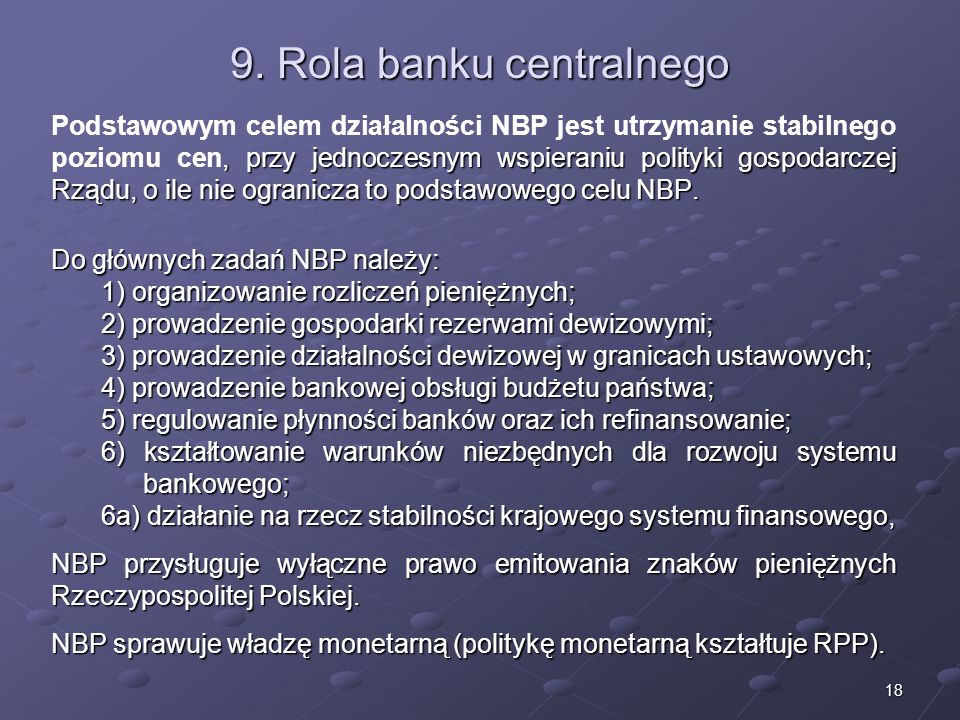 9. Rola banku centralnego