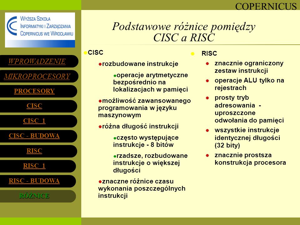 Podstawowe różnice pomiędzy CISC a RISC