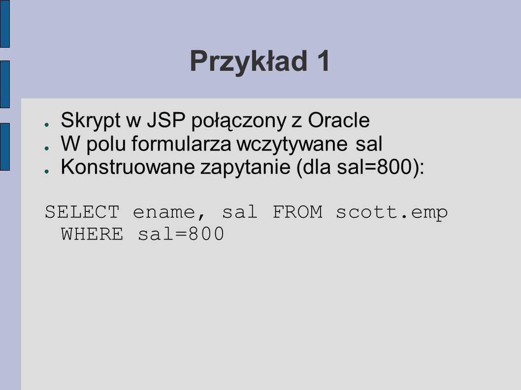 Przykład 1 Skrypt w JSP połączony z Oracle