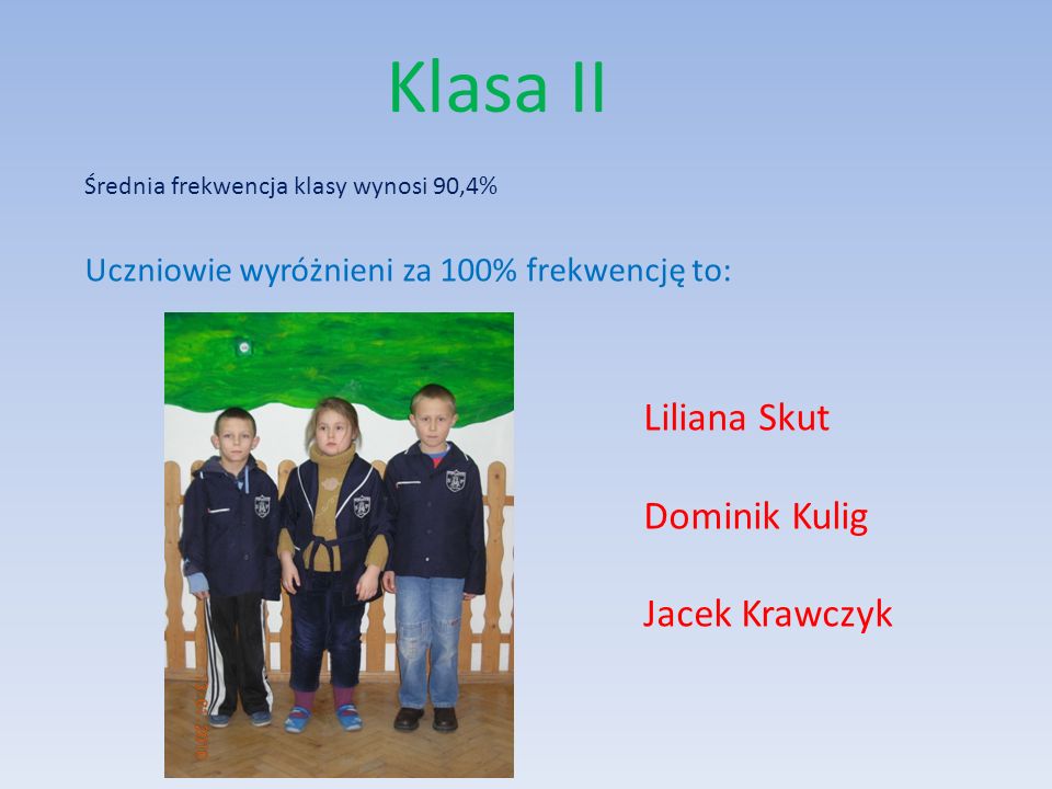 Klasa II Liliana Skut Dominik Kulig Jacek Krawczyk