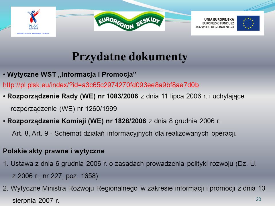 Przydatne dokumenty Wytyczne WST „Informacja i Promocja