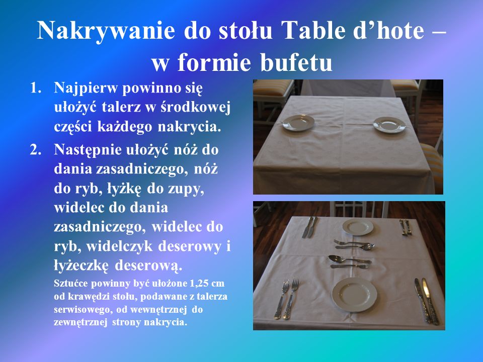 Nakrywanie do stołu Table d’hote – w formie bufetu