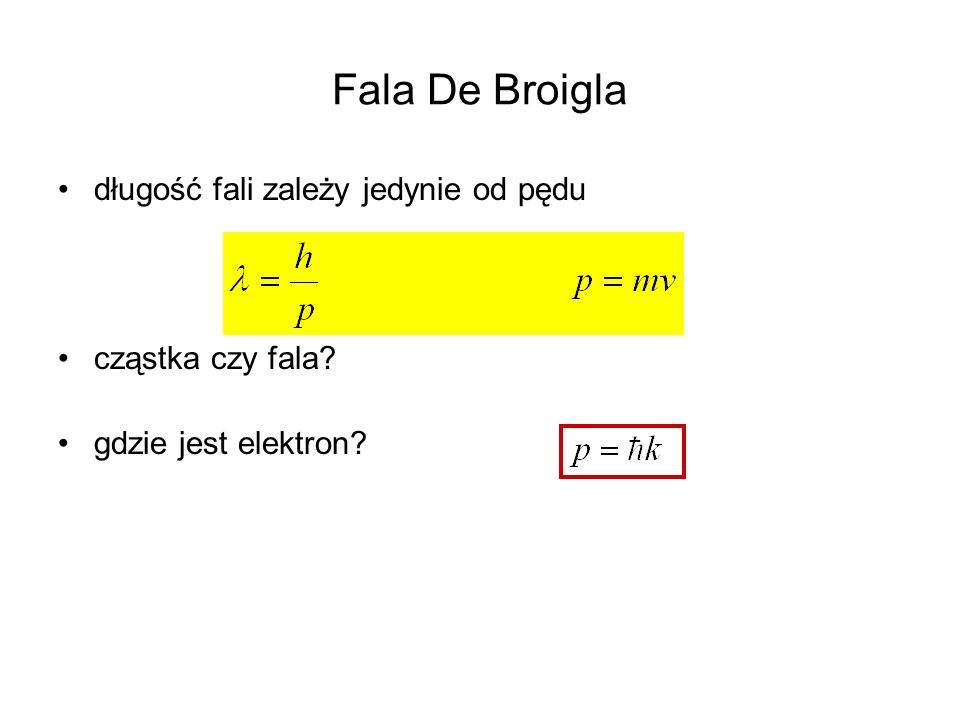 Fala De Broigla długość fali zależy jedynie od pędu cząstka czy fala