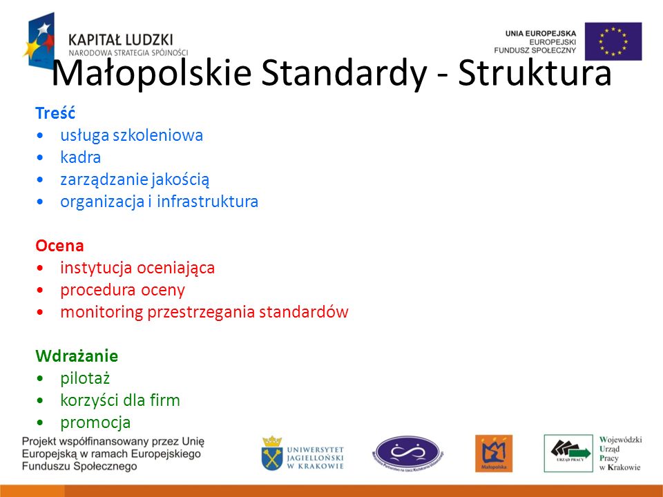 Małopolskie Standardy - Struktura