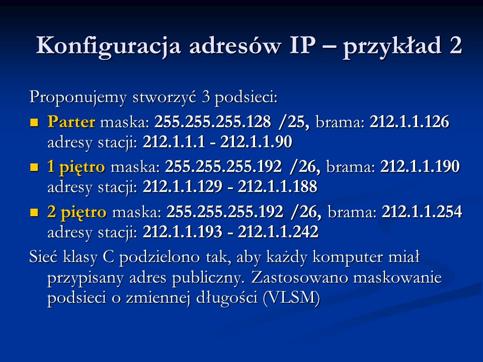 Konfiguracja adresów IP – przykład 2