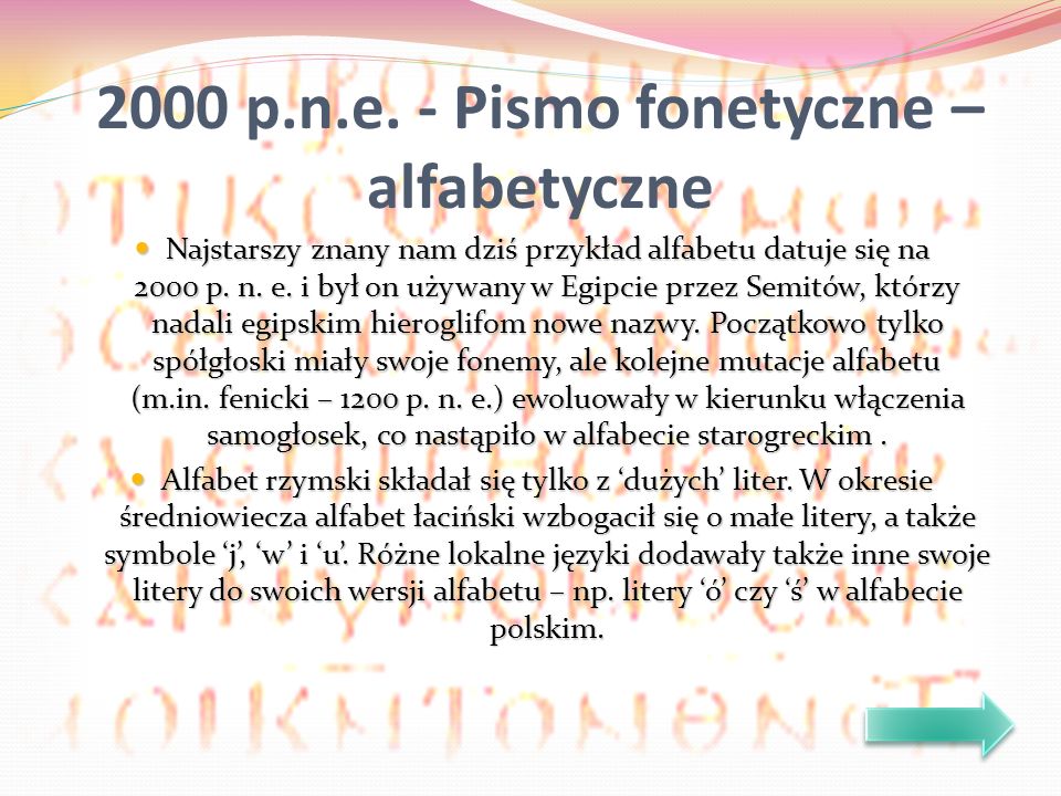 2000 p.n.e. - Pismo fonetyczne – alfabetyczne
