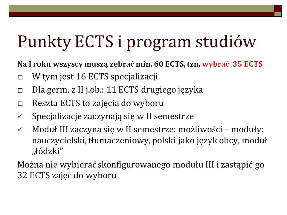 Punkty ECTS i program studiów