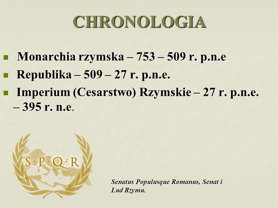 CHRONOLOGIA Monarchia rzymska – 753 – 509 r. p.n.e