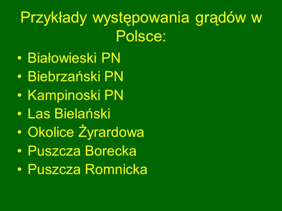 Przykłady występowania grądów w Polsce: