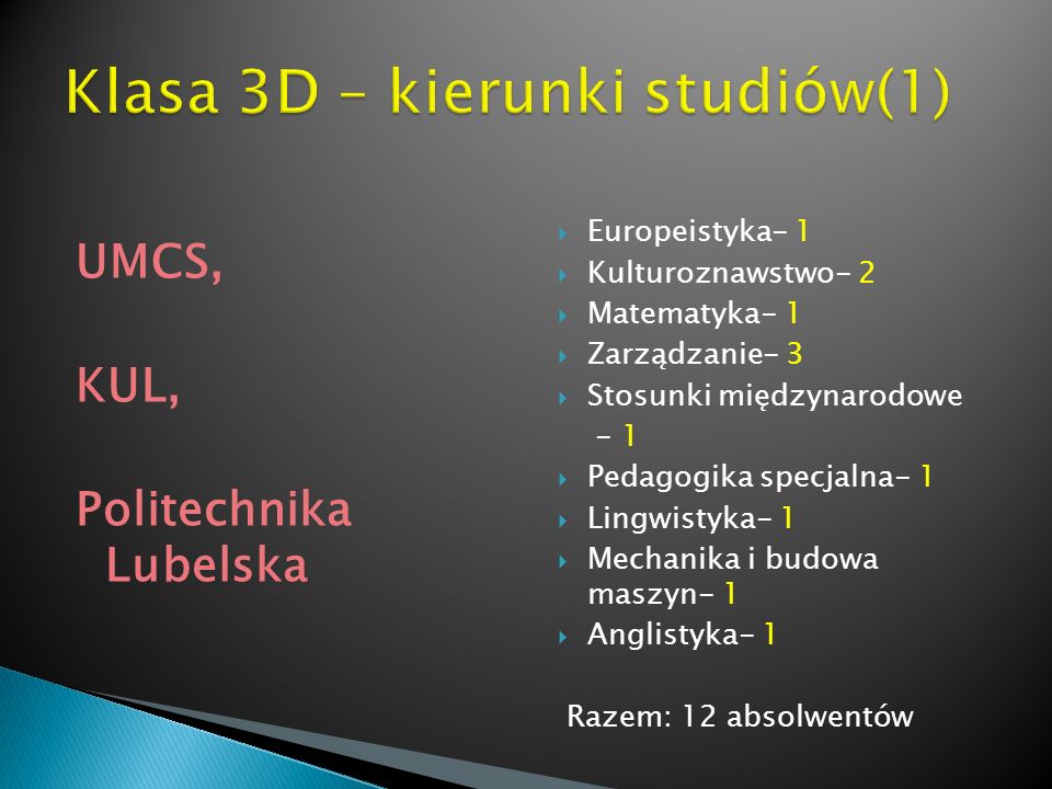 Klasa 3D – kierunki studiów(1)