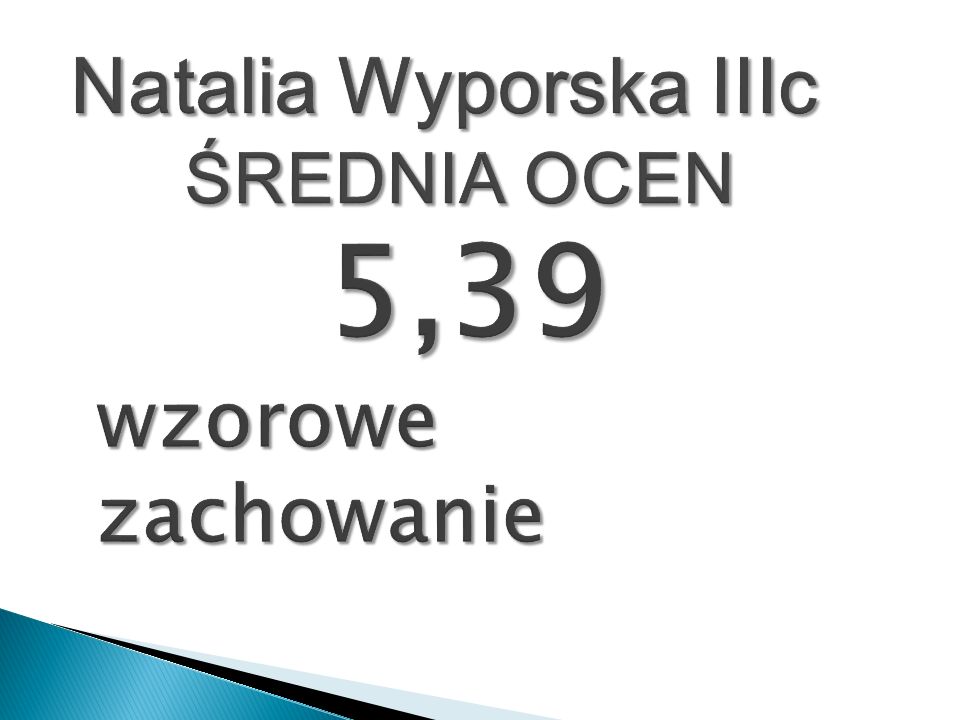 Natalia Wyporska IIIc ŚREDNIA OCEN 5,39 wzorowe zachowanie