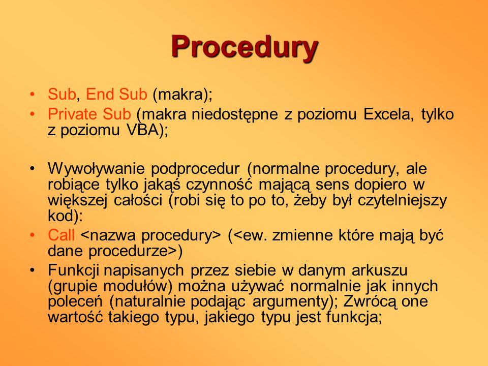 Procedury Sub, End Sub (makra);